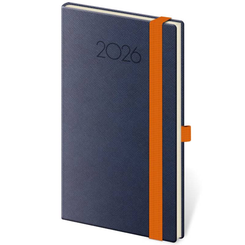 Vreckový diár New Praga modrý s gumičkou, 2026 Vreckový diár New Praga modrý s gumičkou, 2026