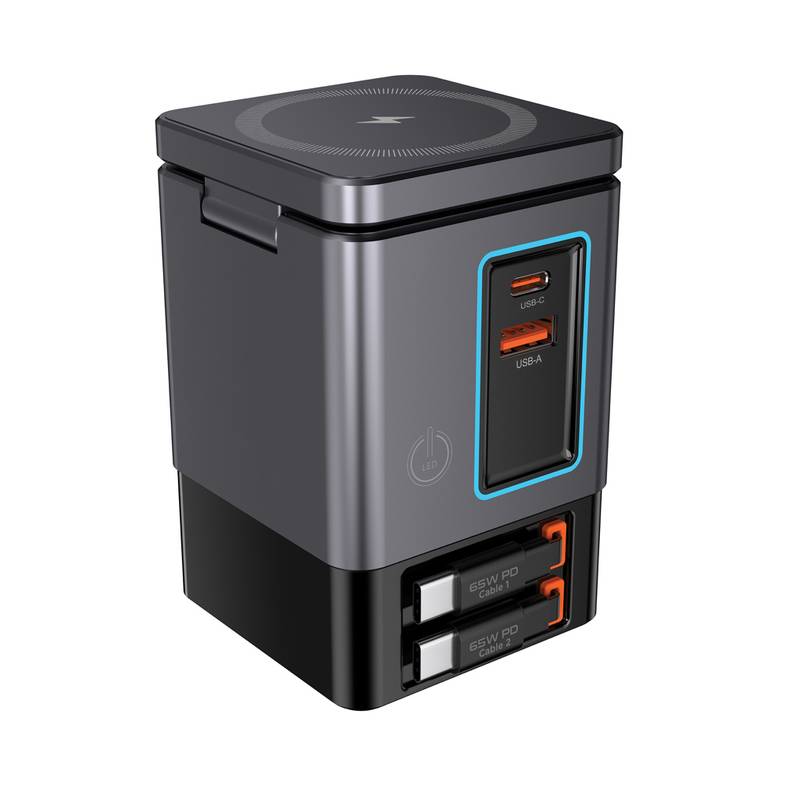 Urban Vitamin Sacramento 105W GaN stanica s nav. káblami, sivá - čierna Urban Vitamin Sacramento 105W GaN stanica s nav. káblami, sivá - čierna