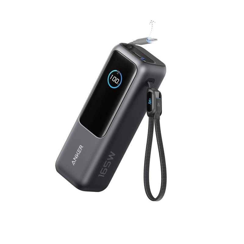 Anker powerbanka 25 000 mAh 165 W se zabud. zasouvacím kabelem, šedá - černá Anker powerbanka 25 000 mAh 165 W se zabud. zasouvacím kabelem, šedá - černá