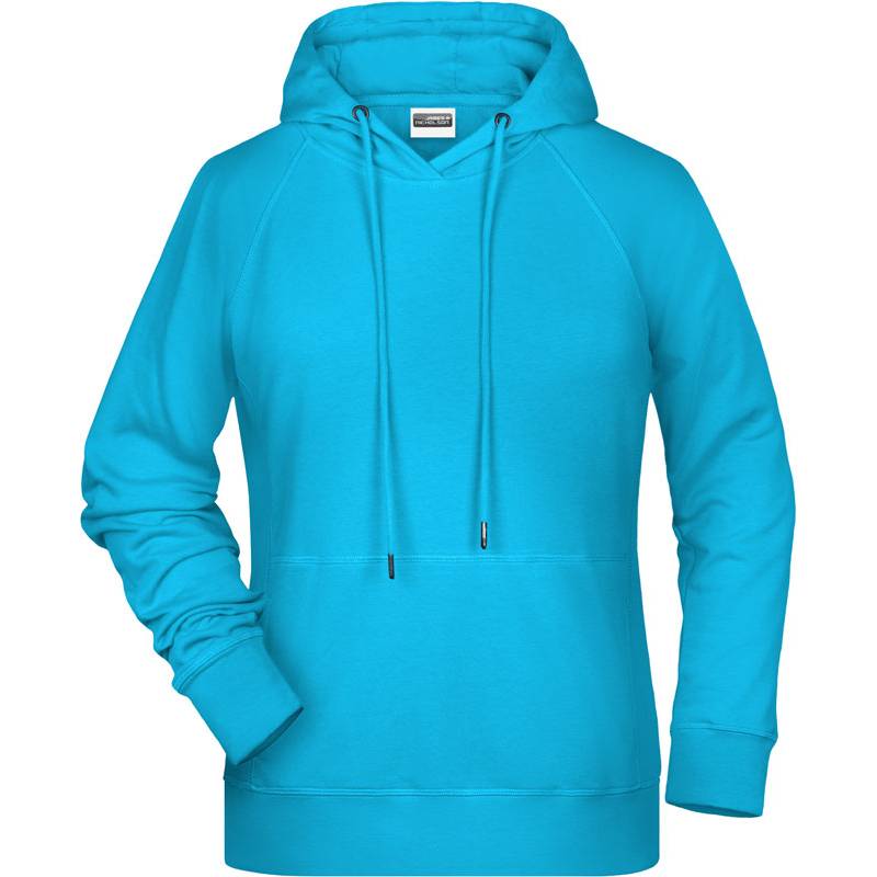 James & Nicholson | JN 8023, Dámská raglánová mikina s kapucí, modrá Turquoise, XL James & Nicholson | JN 8023, Dámská raglánová mikina s kapucí, modrá Turquoise, XL