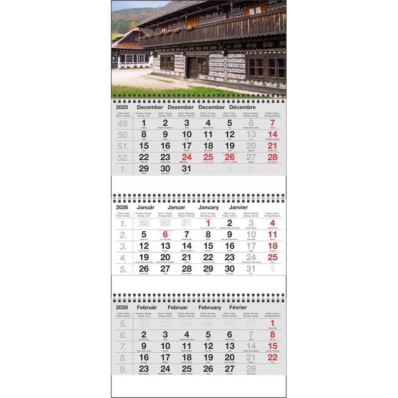 Nástenný 3M kalendár 2026, Maxi sivý, Čičmany Nástenný 3M kalendár 2026, Maxi sivý, Čičmany