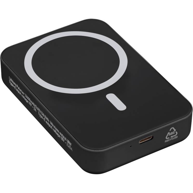 Recyklovaný bezdrátový nabíjecí powerbank Meno, černá Recyklovaný bezdrátový nabíjecí powerbank Meno, černá