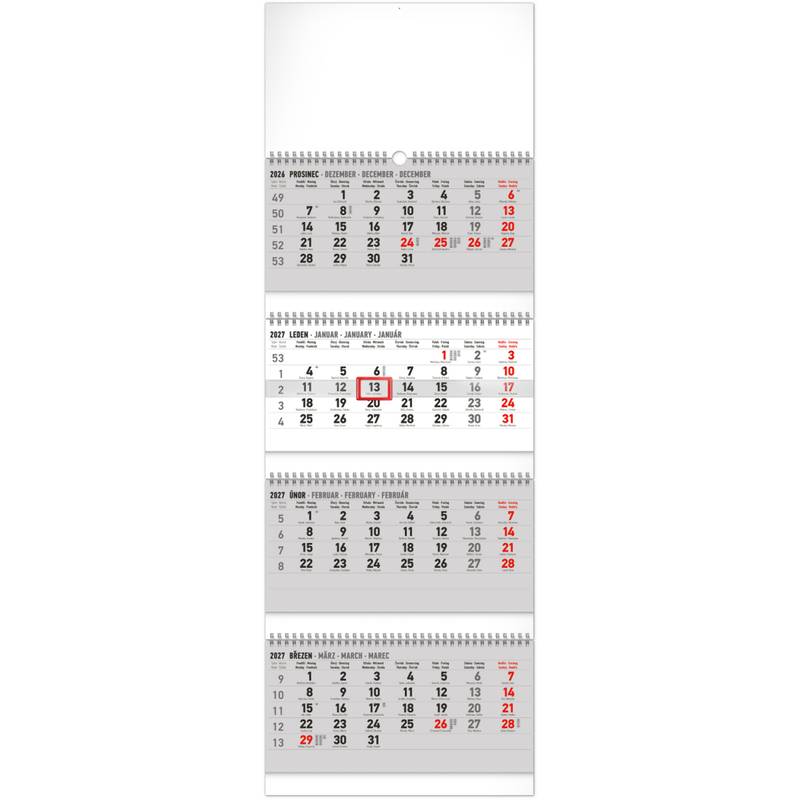 NOTIQUE Nástěnný kalendář 4měsíční standard skládací 2027, 29,5 x 84,5 cm NOTIQUE Nástěnný kalendář 4měsíční standard skládací 2027, 29,5 x 84,5 cm