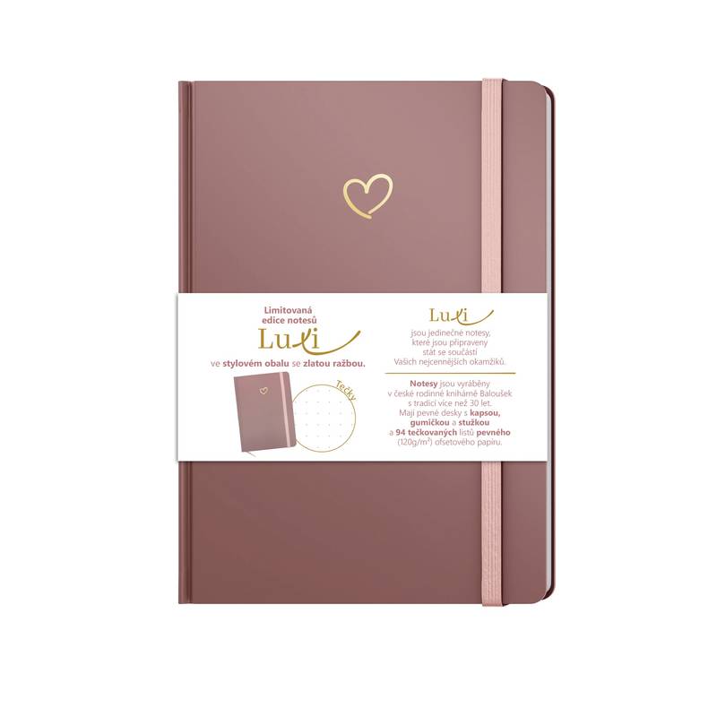Notes Luxi tečky - A5 - lamino - starorůžová Notes Luxi tečky - A5 - lamino - starorůžová