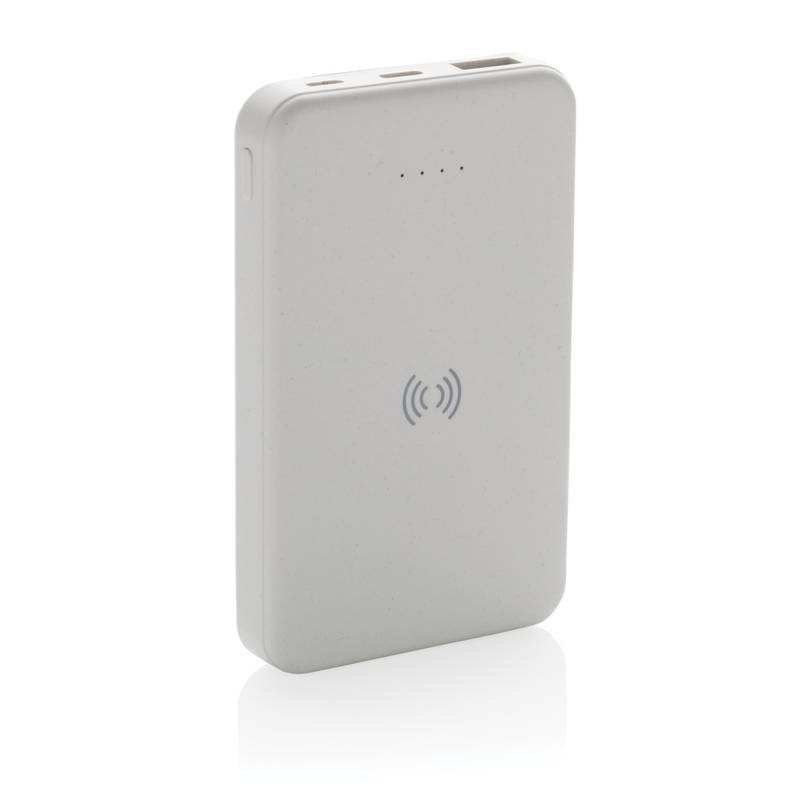 Bezdrátová powerbanka 5000 mAh 5W z RCS recyklovaného plastu, bílá Bezdrátová powerbanka 5000 mAh 5W z RCS recyklovaného plastu, bílá