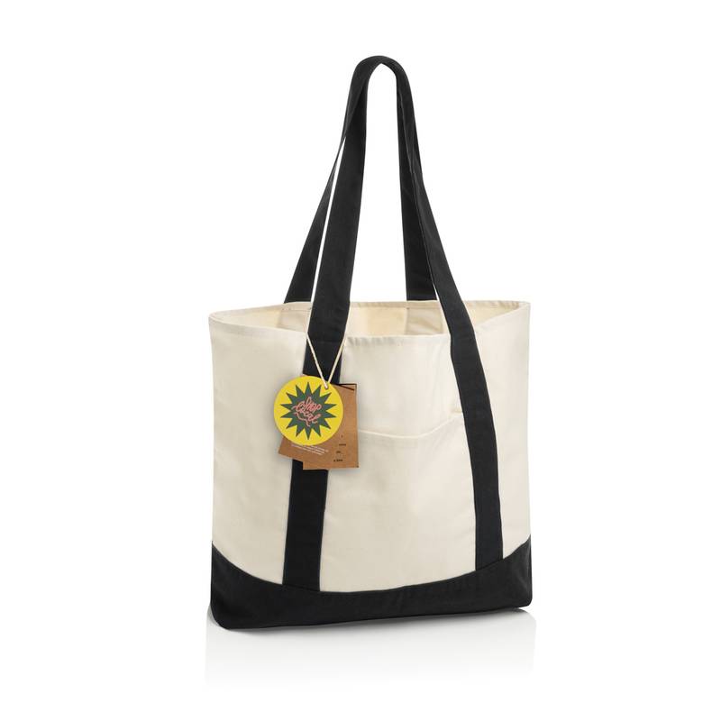 SHOP LOCAL AWARE™ recyklovaná bavlnená taška tote s gramážou, čierna SHOP LOCAL AWARE™ recyklovaná bavlnená taška tote s gramážou, čierna